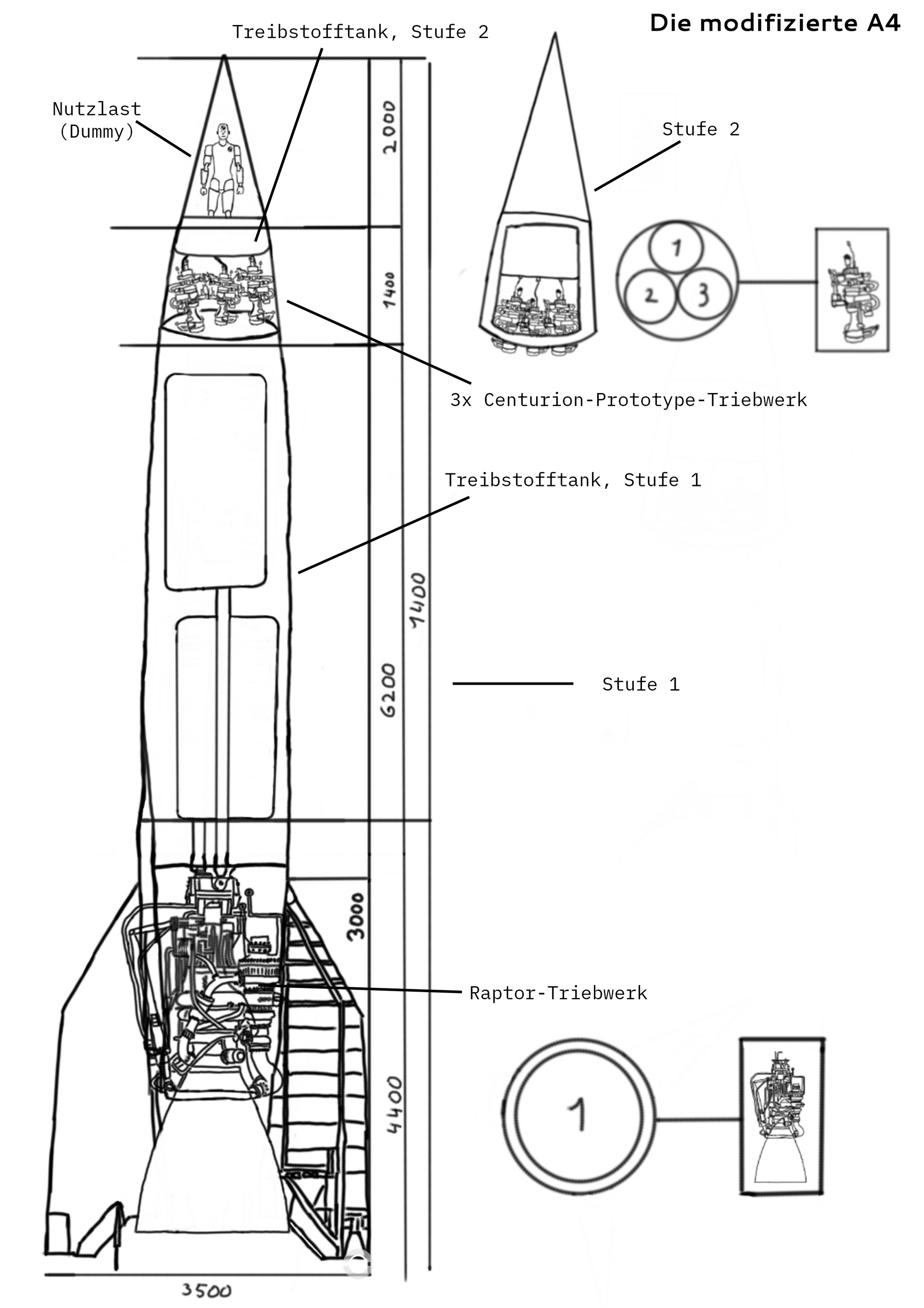 Zeichnung einer Rakete