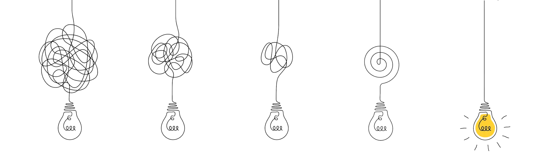 Viele Glühbirnen aber die, die leuchtet ist nicht kompliziert verkabelt, sondern einfach und klar