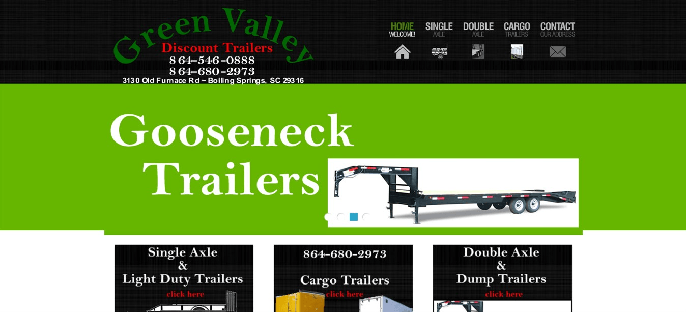Green Valley Discount Trailers website design by JMB Designs LLC
