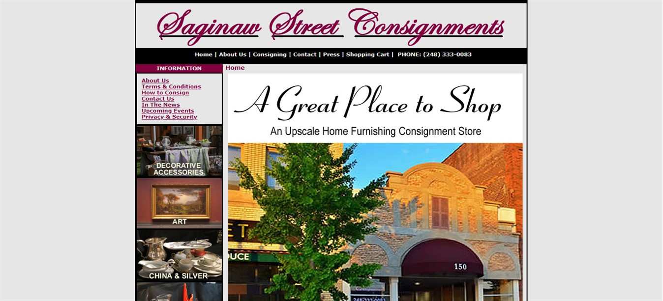 Saginaw Street Consignments eCommerce site, by JMB Designs LLC
