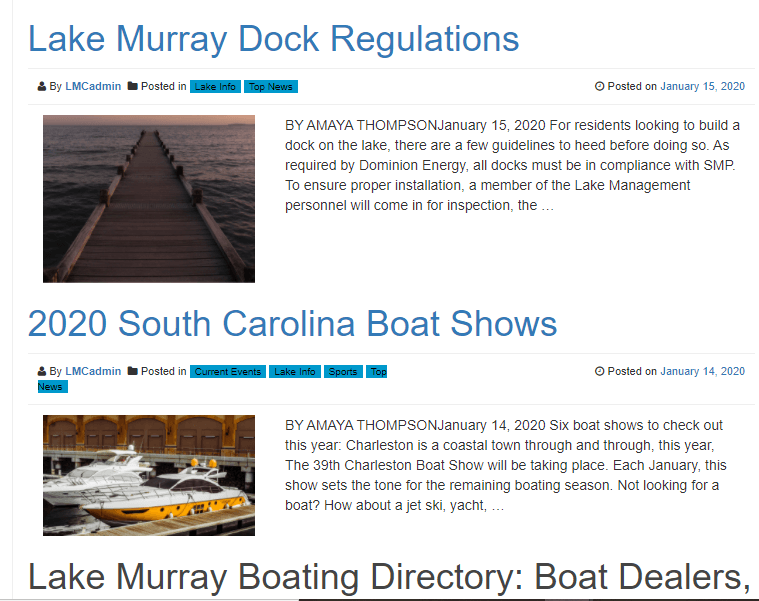screenshot showing text content keywords for Lake Murry Currents online magazine