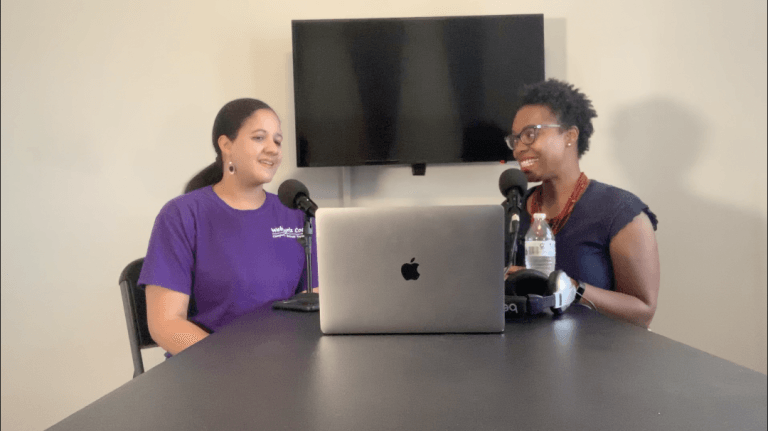 Shambi Broome recording a podcast interview