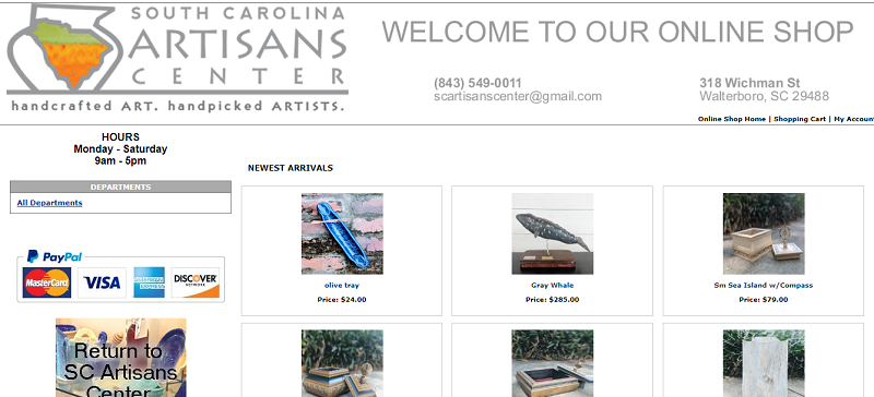 South Carolina Artisans Center eCommerce site, by JMB Designs LLC