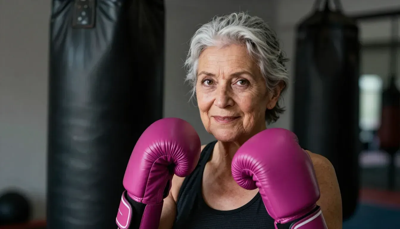 fitte Seniorin boxt gegen die Osteoporose