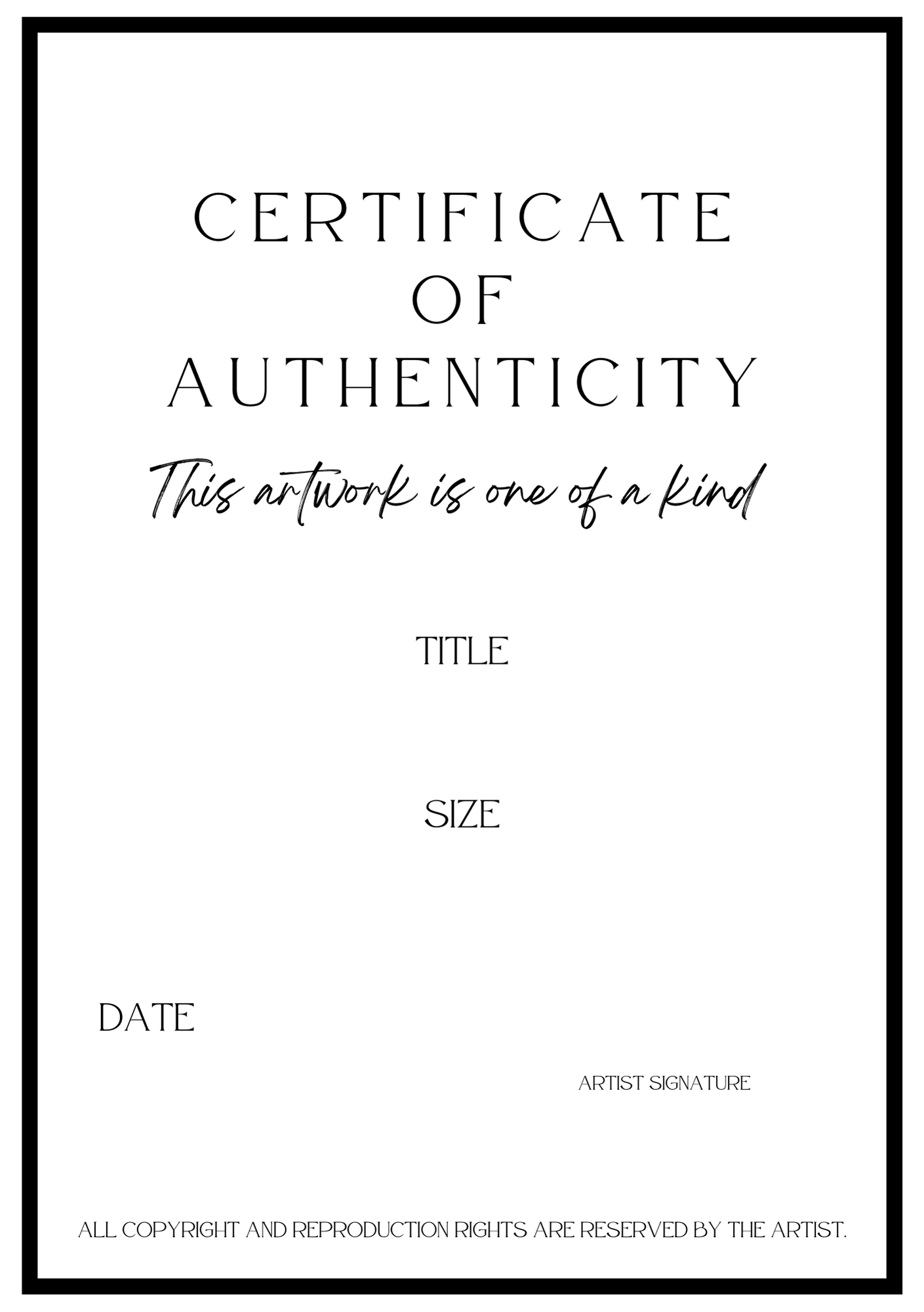 Certificate of Authenticity painting art