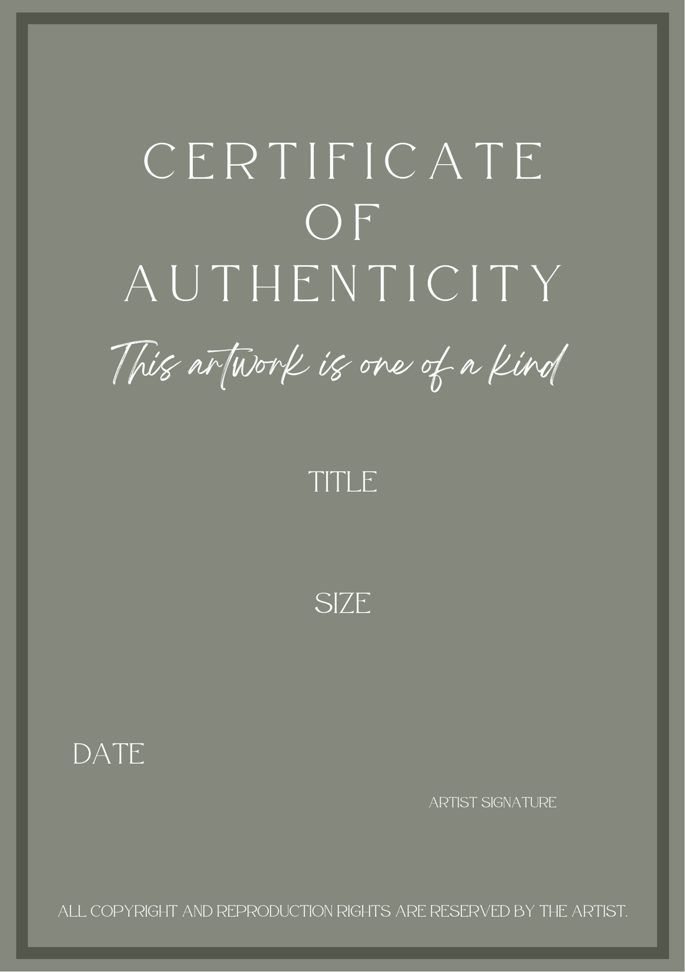 Certificate of Authenticity painting art