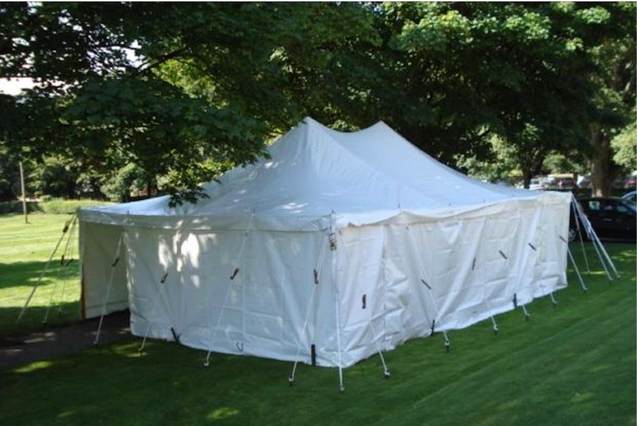 Traditional two-pole marquee with guy ropes