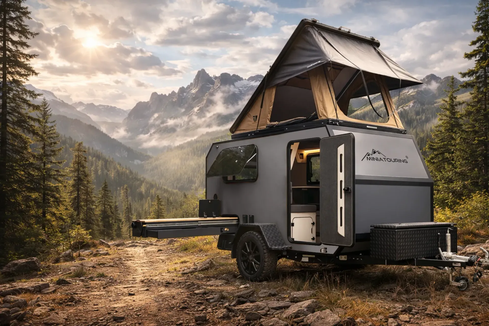 Campinglocation mit kleinem Wohnwägen