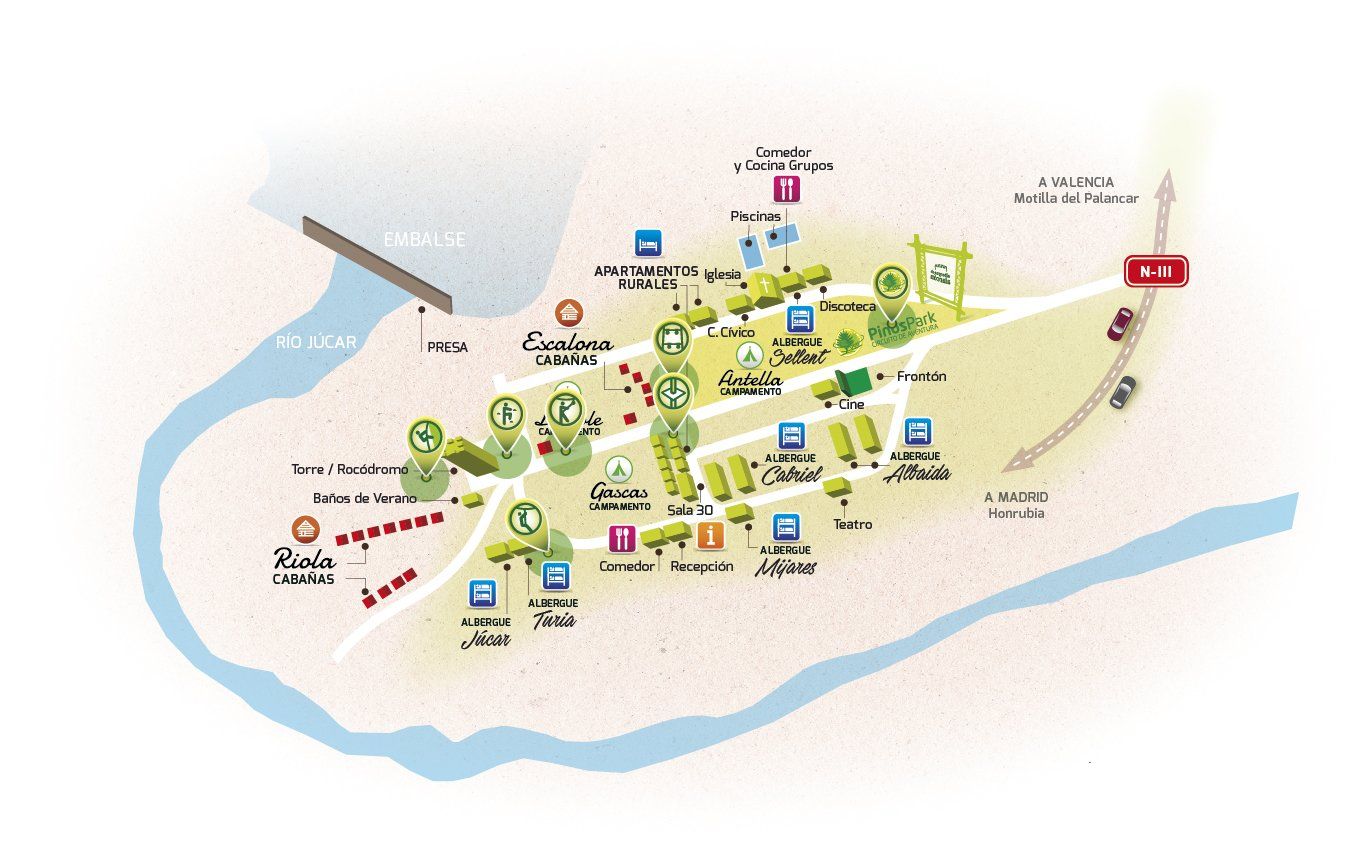 Plano de los puntos de encuentro de las actividades en altura
