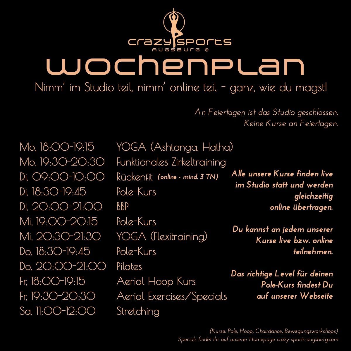 Übersicht über die Kurse bei CrazySports Augsburg Wochenplan CrazySports Augsburg
