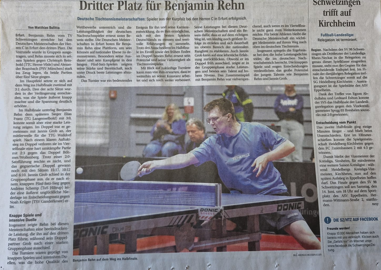 Benjamin Rehn unser Tischtennis-Ass