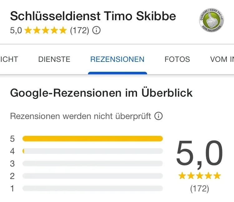 Google Rezensionen – Timo Skibbe Schlüsseldienst Bünde