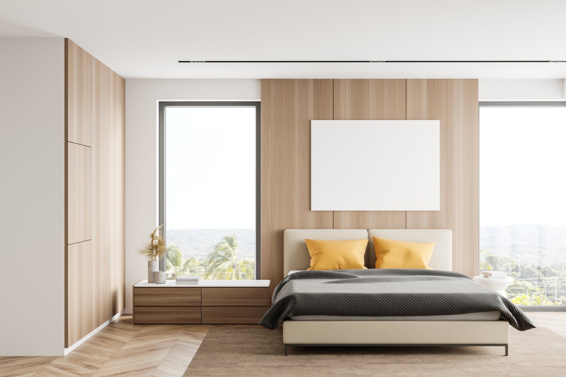 a newly remodeled master bedroom