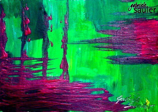 purpurroter regen im giftgruen abstrakte kunst  gemalt ein werk kaufen von abstraktmalerin gabriele sauler