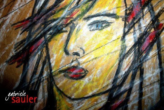 Abstraktes Portrait abstrakt gemalt bunt und farbig Frau mit wehendem Haar
