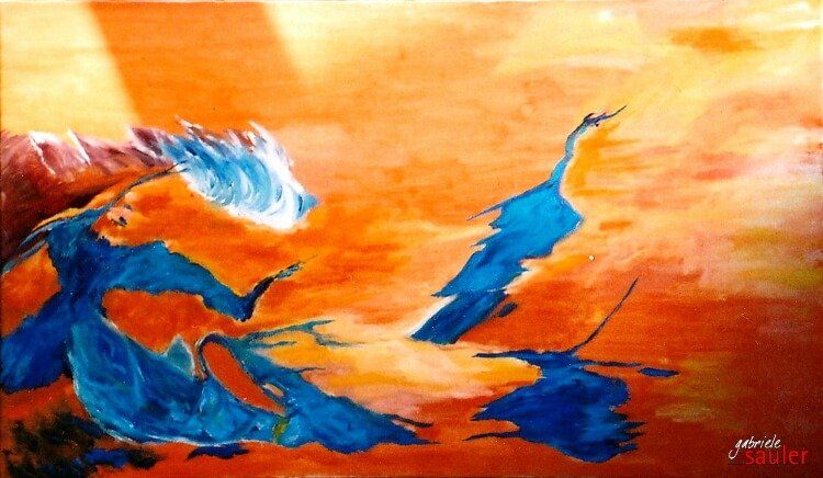 abstraktes werk wind in blau mit viel licht gemalt von abstrakt malerin gabriele sauler