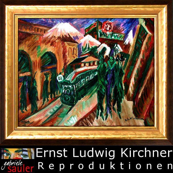 Ernst Ludwig Kirchner Leipziger Strasse mit eletric Zug als Auftragsmalerei gemalt