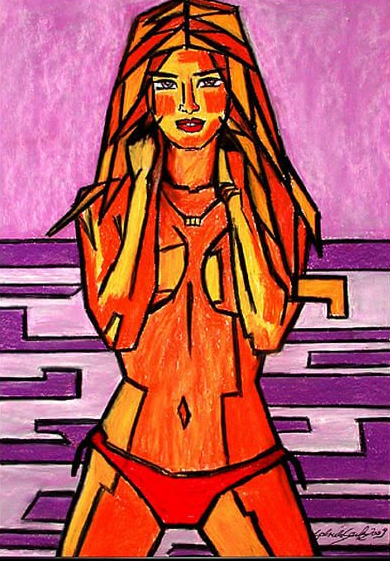 Rote Bikinihose Zeichnung Erotik abstrakt Malerei Pastell auf Papier