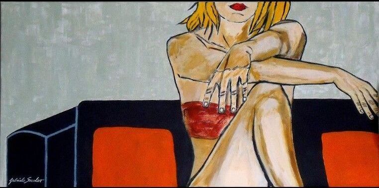 erotik malerei femme fatale auf sofa 