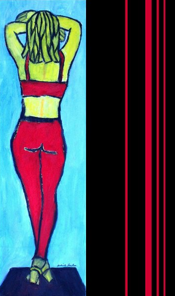 Erotische Frau mit roter Hose Gemaelde 2010 Oel auf Leinwand gemalt von Erotikmalerin Gabriele Sauler