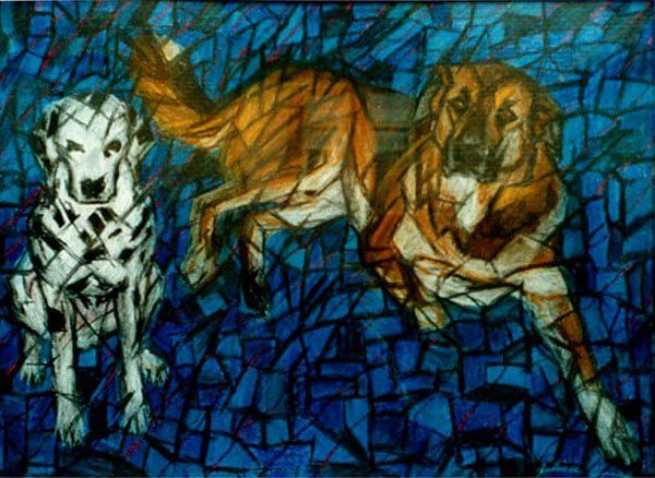 hunde kubistisch abstrakt gezeichnet