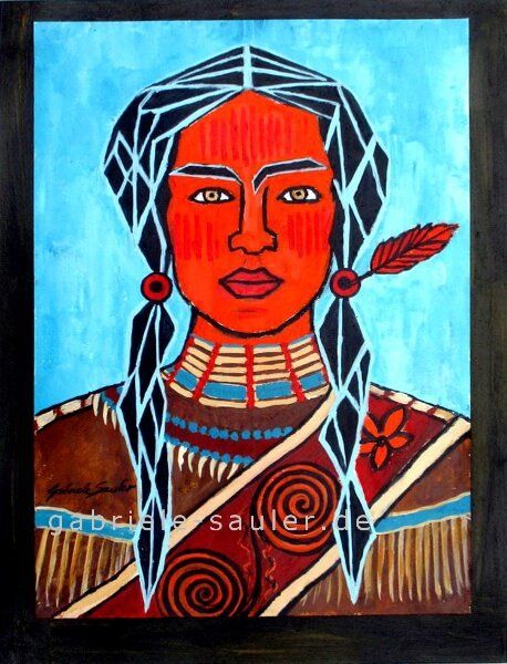 Indianerin abstrakt gemalt Acryl auf Karton