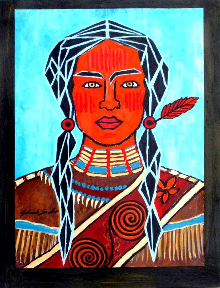 indianerin portrait abstrakt gemaelde gemalt von gabriele sauler der kuenstlerin und portraitmalerin