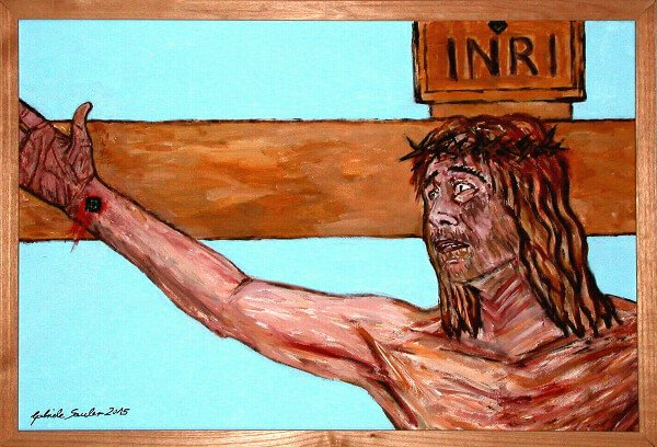 gemaltes jesus am kreuz bild das ein gemaelde ist kaufen im internet es zeigt inri und ist gemalt von gabriele sauler mit rahmen