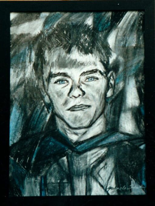 junge abstrakt kinder portrait zeichnen oder malen lassen nach foto gezeichnet mit pastellkreide auf papier im modernen stil