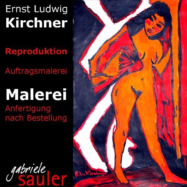 Ernst Ludwig Kirchner Dodo mit großem Faecher Acryl auf Karton eine Aktmalerei in Stuttgart moderne Reproduktionen