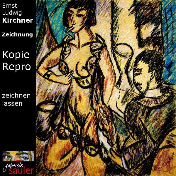 Ernst Ludwig Kirchner Paar im Zimmer von Gabriele Sauler als Auftragsmaleri gemalt und gezeichnet in Mischtechnik