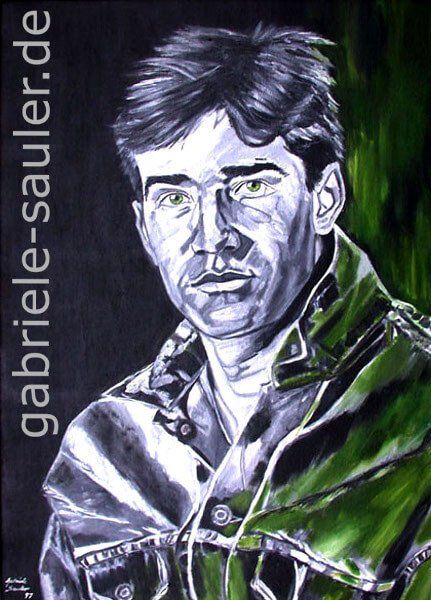 mann gemalt in modern schwarz weiss von portraitmalerin gabriele sauler