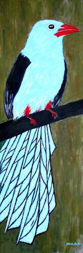 gemaelde pardiesvogel mit rotem schnabel gross acrylgemaelde kaufen im internet  online von gabriele sauler ein vogel und tierbild
