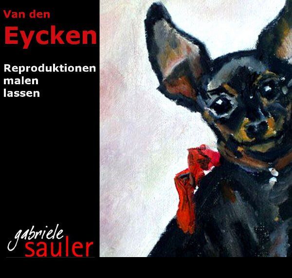 Reproduktion Van den Eycken schwarzer Terrier Detailansicht Öl auf LW