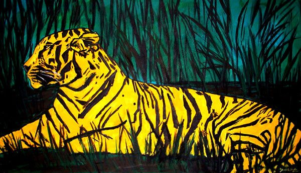 Tiger gemalt in Acryl von der Tiermalerin Gabriele  Sauler die auch Haustiere malt