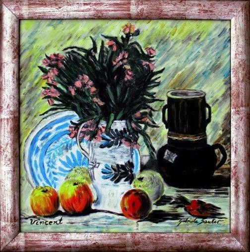 kunstkopie von vincent van gogh ein stillleben kaffeekanne und fruechte blumen vase eine schoene dekoration fuer die kueche kaufen als oel gemaelde mit rahmen