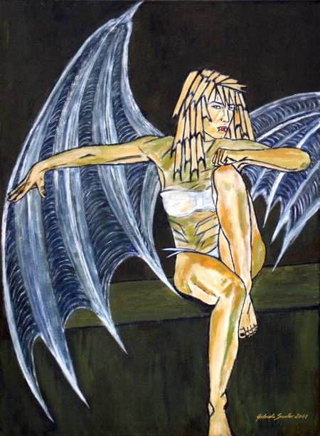 Gemalter weiblicher Vampir Dracula im erotischen Stil gemalt Bild im Internet kaufen