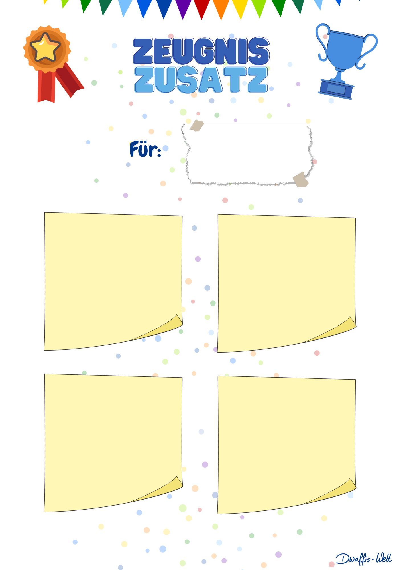 Ein Zeugnis Zusatz für Kinder. Sie leisten so viel mehr in der Schule als Zensuren es sagen. Zeit es ihnen zu zeigen und die Leistung anzuerkennen. Kinder motivieren und stärken heißt es.