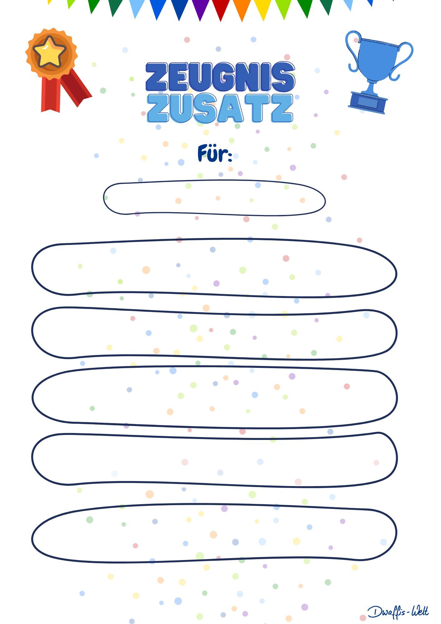 Ein Zeugnis Zusatz für Kinder. Sie leisten so viel mehr in der Schule als Zensuren es sagen. Zeit es ihnen zu zeigen und die Leistung anzuerkennen. Kinder motivieren und stärken heißt es.