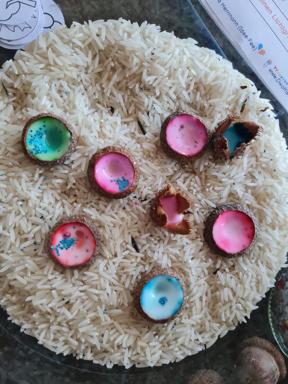 Anleitung wir aus gesammelten Eichelhütchen im Herbst tolle Eicheldiamanten gemacht werden von Dwaffis-Welt