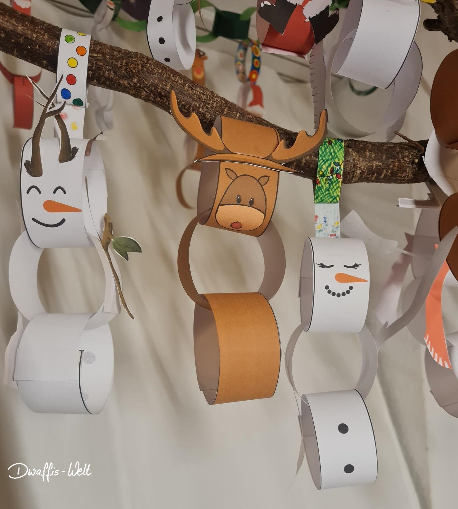 Basteln mit Kindern, Kettenfiguren für Weihacnhten, Advent und Winter basteln. Mit der Vorlage geht es schnell und einfach. Tolle Deko.