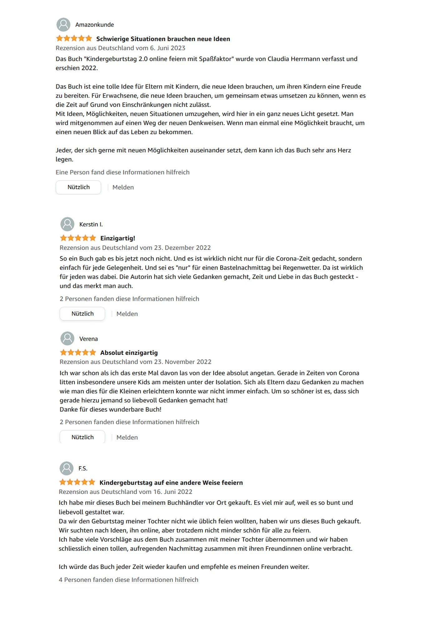 Amazon Rezensionen zum Buch KIndergeburtstag 2.0 - Online feiern mit Spaßfaktor.