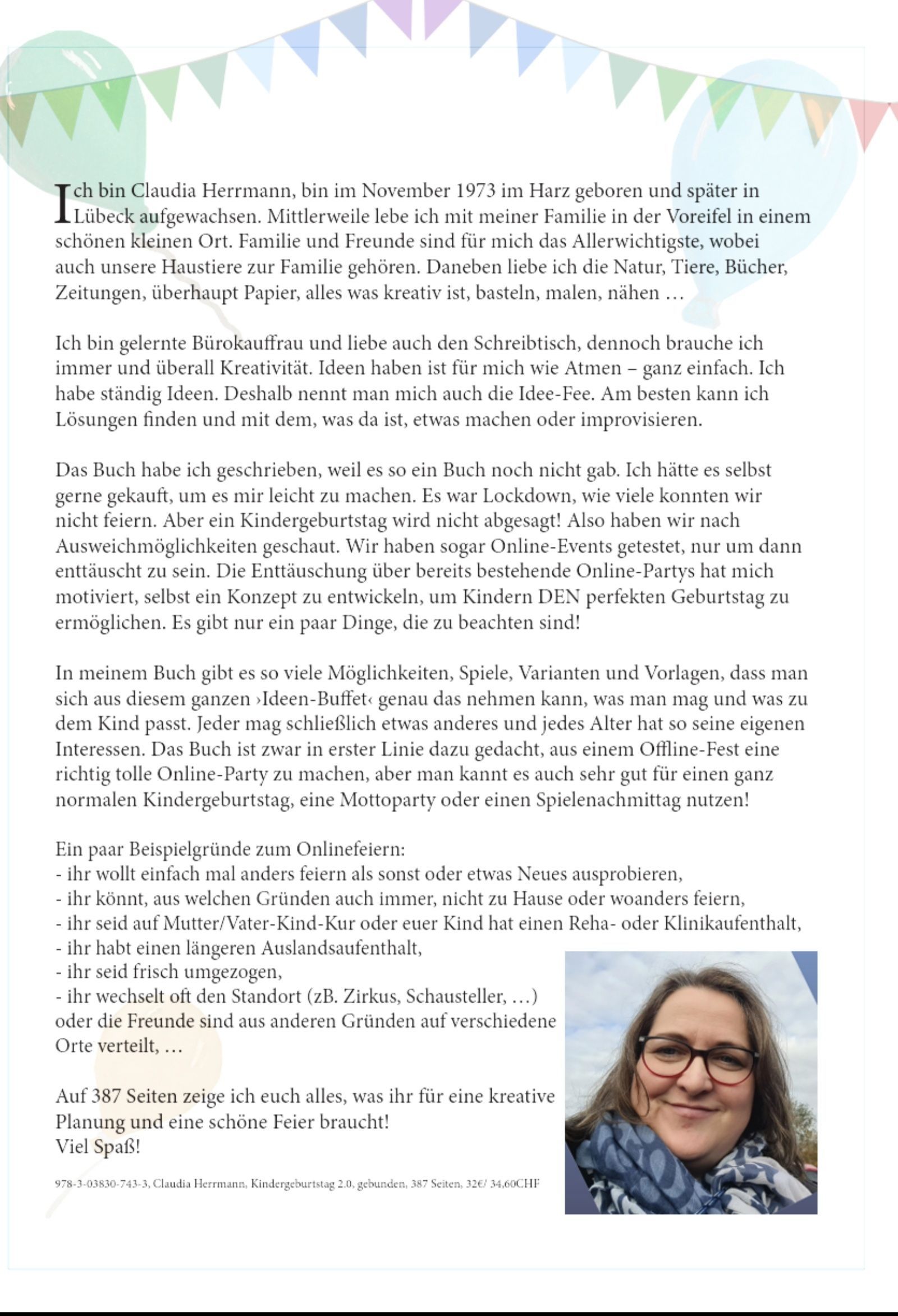 Über mich Seite zum Buch KIndergeburtstag 2.0 - Online feiern mit Spaßfaktor.