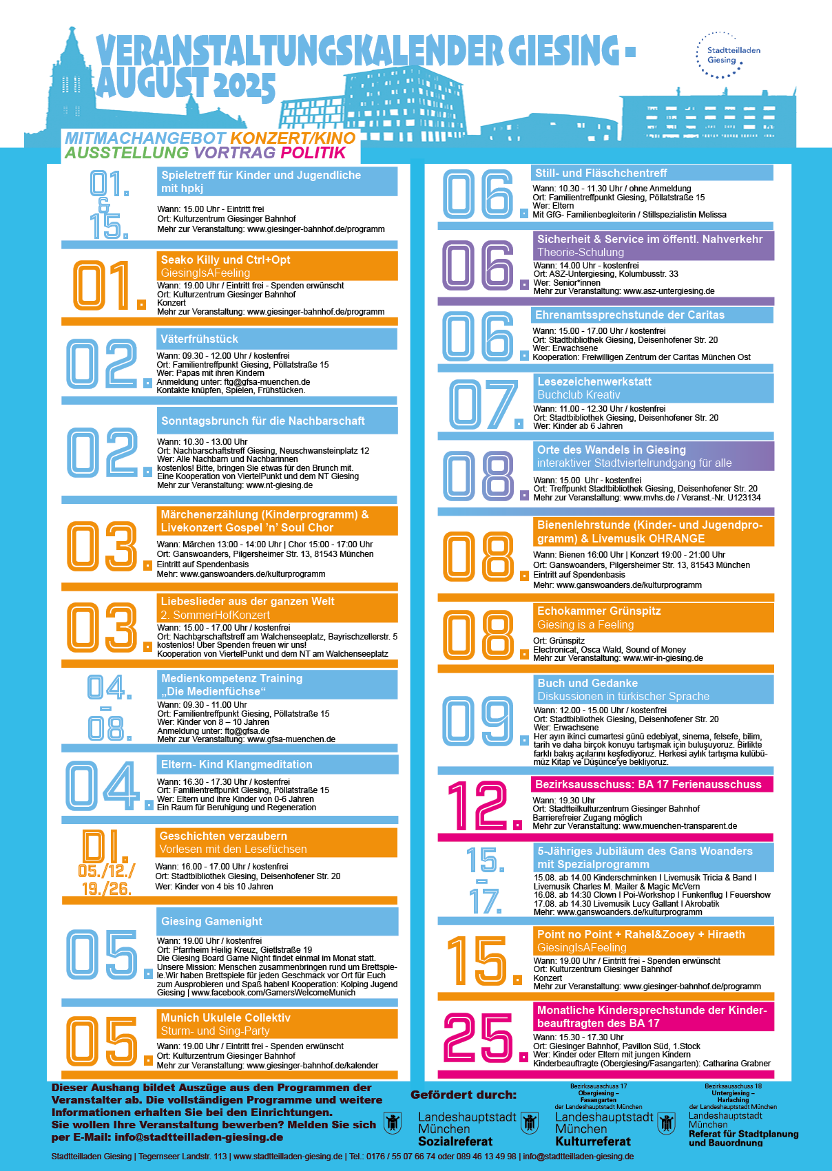 Veranstaltungskalender Giesing August