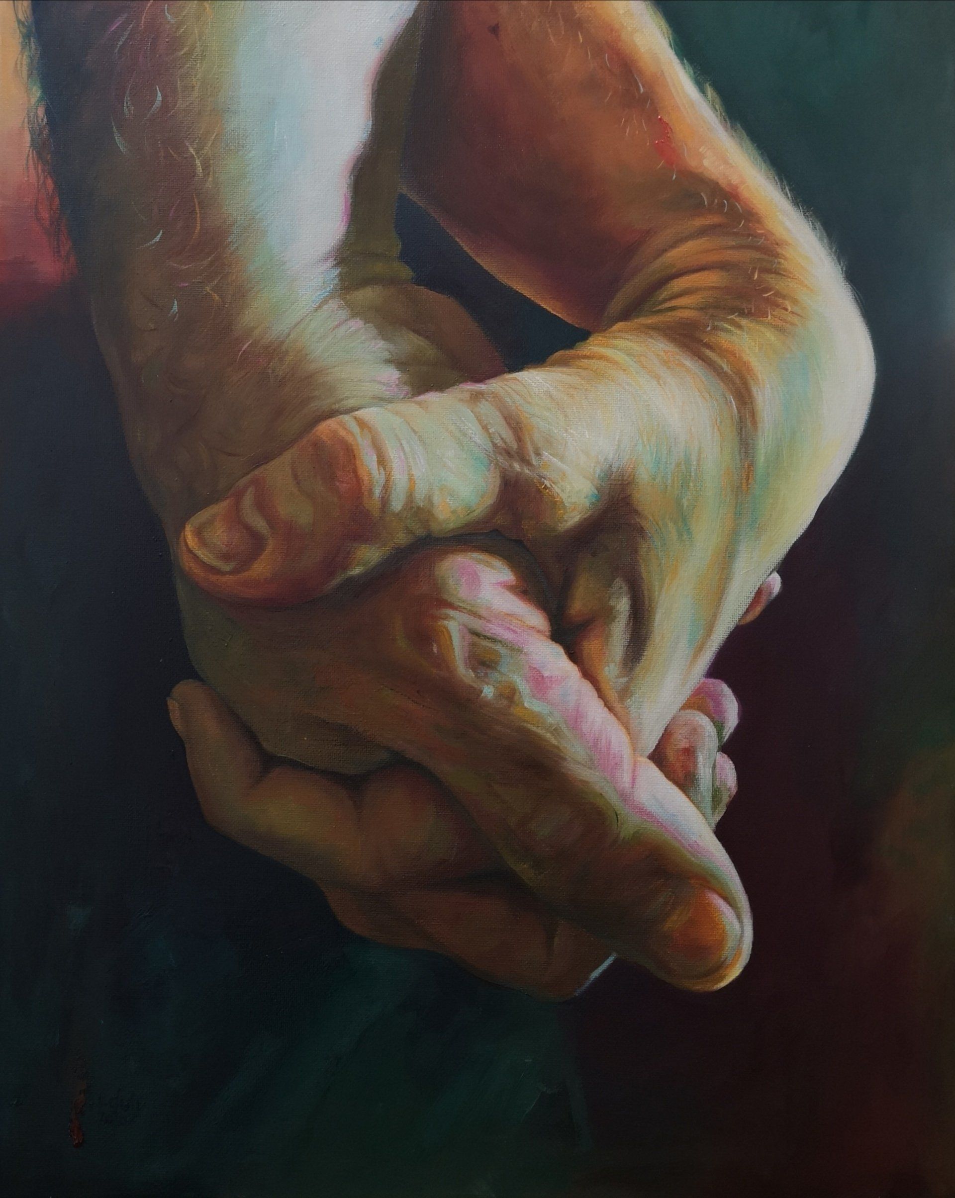 Untitled, 40x50cm, Öl auf Leinwand, 2020, Hände, Realitische Malerei, Contemporary Sabine Duty