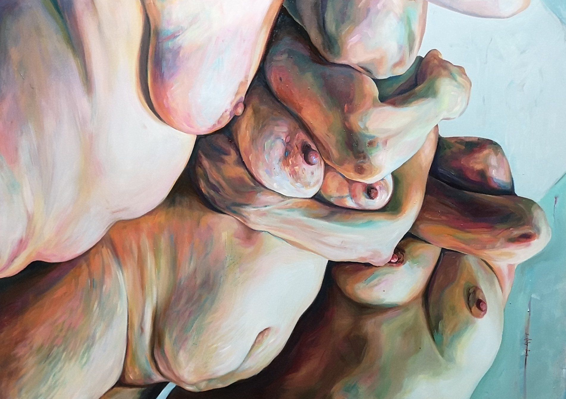 'Isis, Freya, Kali', 140x100cm, Öl auf Leinwand, 2019, Frauenakte, Füße.