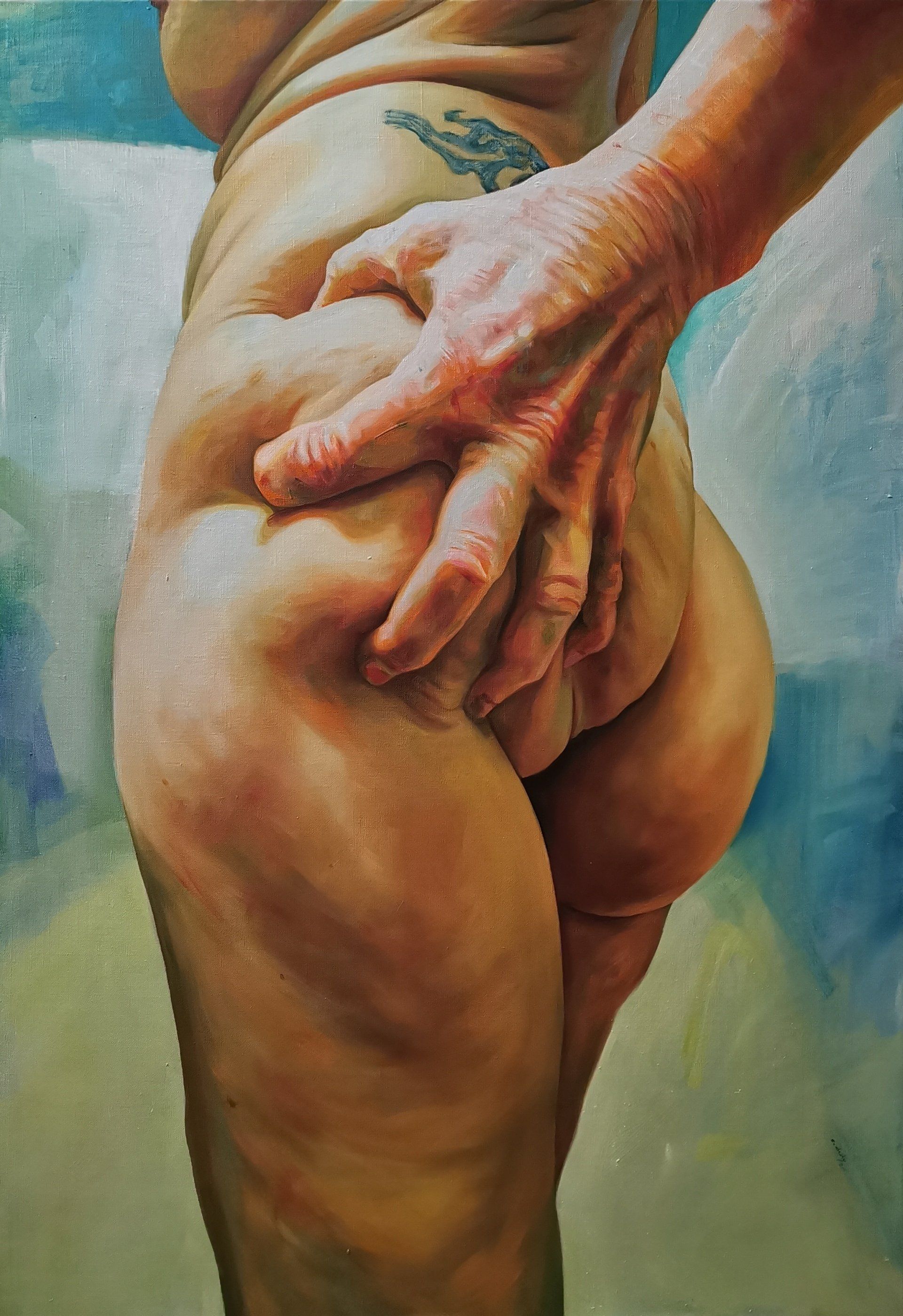 'Selfcare', 2021, 116x81cm, Öl auf Leinwand.