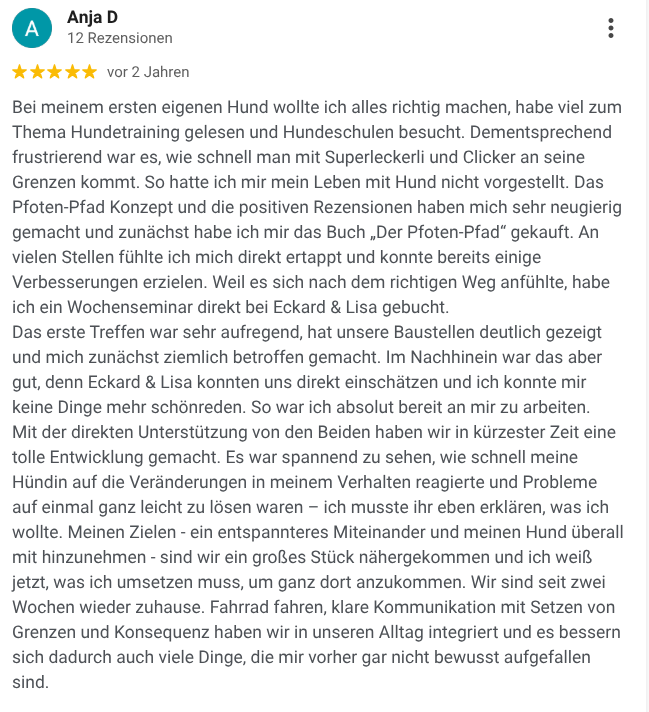 Google Bewertung Pfoten-Pfad