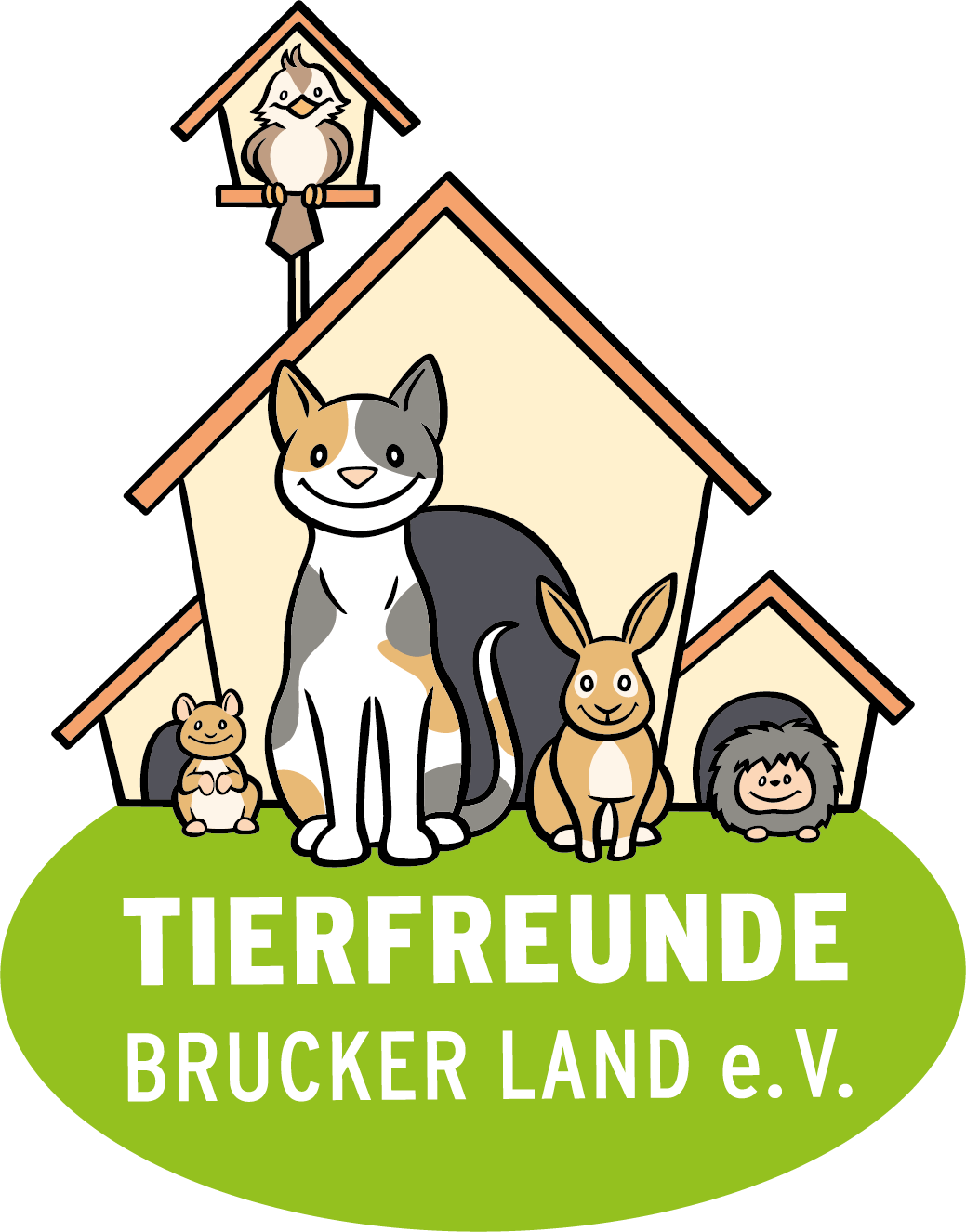 Logo TFBL Logo der Tierfreunde Brucker Land mit den Tieren Katze, Vogel, Igel und kaninchen als comic tiere