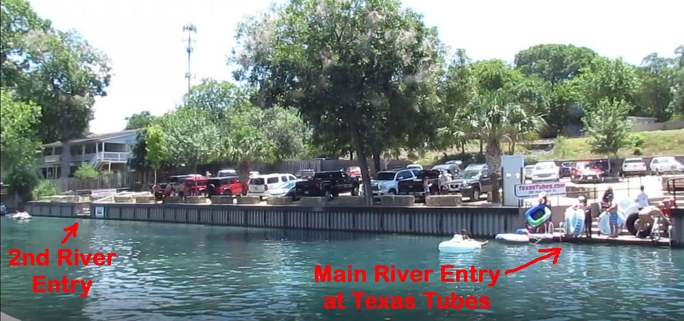 View of the 2 private river entries at Texas Tubes on the Comal River in New Braunfels, TX
